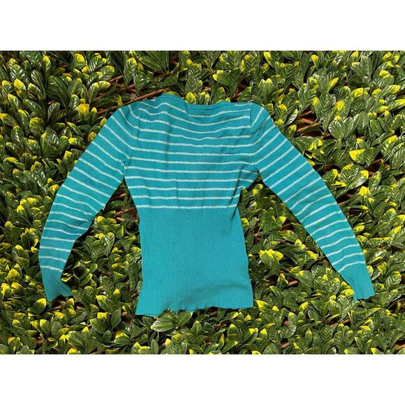 y2k Guess Blue Striped V Neck Long Sleeve Sweater Size Small - Picture 3 of 5